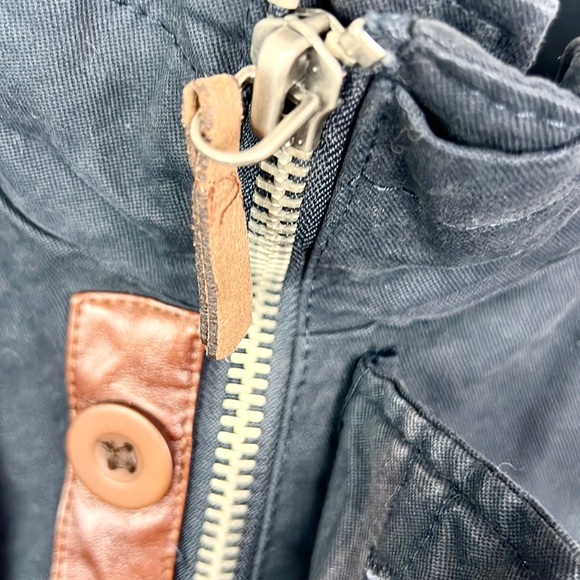 XRAY JEANS | 🧥Dark Navy Blue Brown Faux Leather Trim Multi-Pocket Jacket Coat - Picture 4 of 13